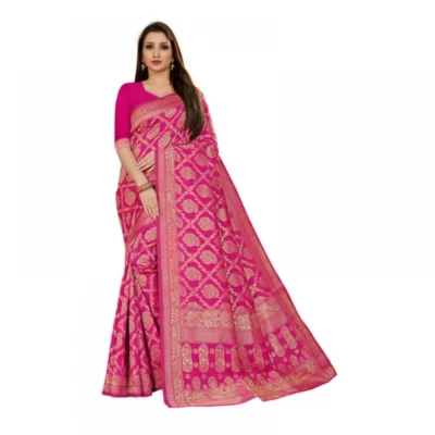 Women's Jacquard Silk Kanjivaram Jacquard Silk Saree With Women>Ethnic Wear>Blouse (Pink, 5-6 Mtrs)