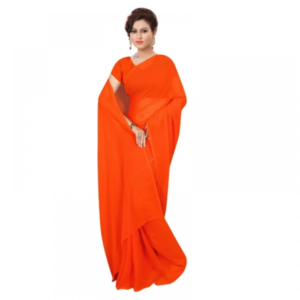 Women's Georgette Plain Saree With Women>Ethnic Wear>Blouse (Orange, 5-6 Mtrs)