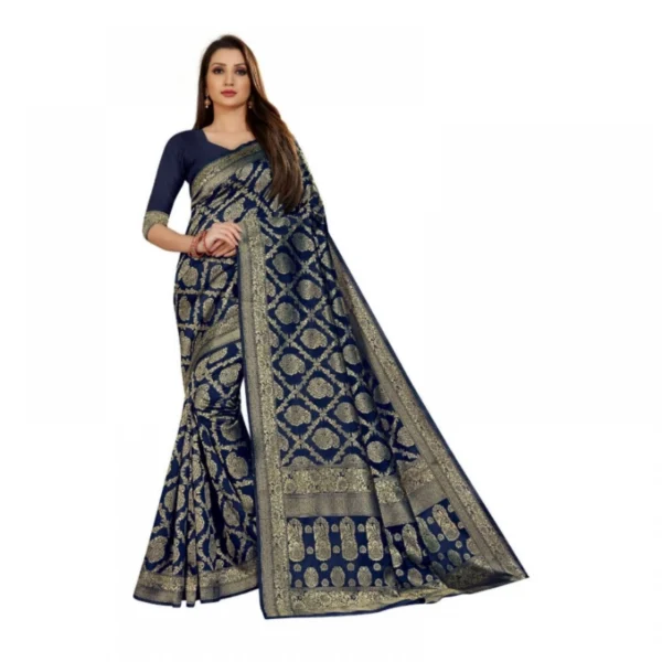 Women's Jacquard Silk Kanjivaram Jacquard Silk Saree With Women>Ethnic Wear>Blouse (Navy Blue, 5-6 Mtrs)