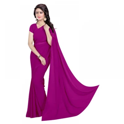 Women's Georgette Plain Saree With Women>Ethnic Wear>Blouse (Jamli, 5-6 Mtrs)