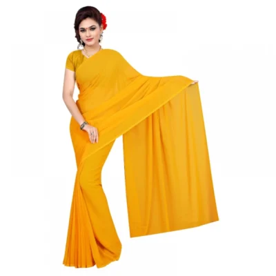 Women's Georgette Plain Saree With Women>Ethnic Wear>Blouse (Gold, 5-6 Mtrs)