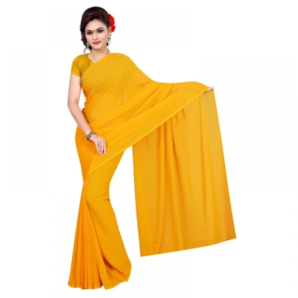 Women's Georgette Plain Saree With Women>Ethnic Wear>Blouse (Gold, 5-6 Mtrs)