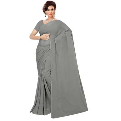 Women's Georgette Plain Saree With Women>Ethnic Wear>Blouse (Grey, 5-6 Mtrs)