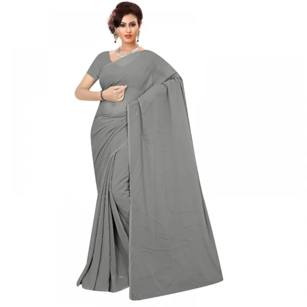 Women's Georgette Plain Saree With Women>Ethnic Wear>Blouse (Grey, 5-6 Mtrs)