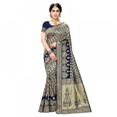 Women's Jacquard Silk Kanjivaram Jacquard Silk Saree With Women>Ethnic Wear>Blouse (Navy Blue, 5-6 Mtrs)