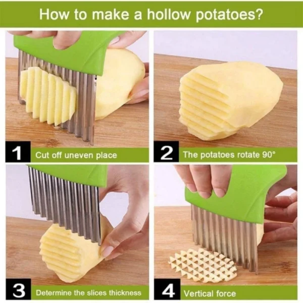 Pack Of_5 Wave Shape Stainless Steel Potato Cutter Slicer (Color:Assorted) - Image 3
