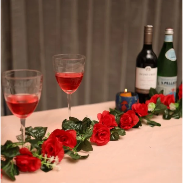 Artificial Red White Filler Rose Vines Flowers Plants Artificial Flower Creeper Hanging Rose For Home Decoration (Color: Red, Material: Silk Polyester) - Image 3