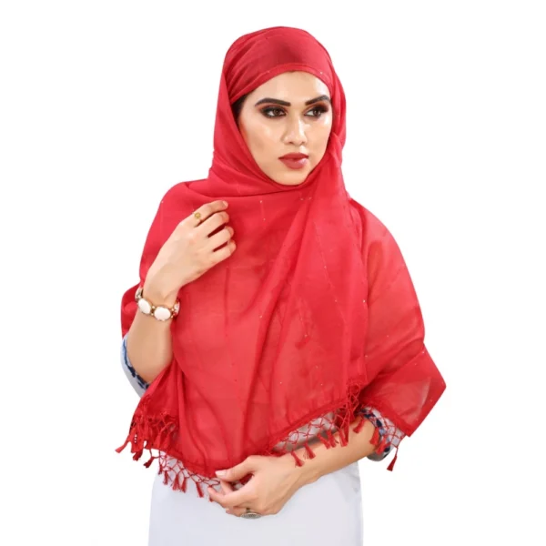 Women's Cotton Silk Strips Printed Dupatta (Red, Length:2-2.4 mtr) - Image 2
