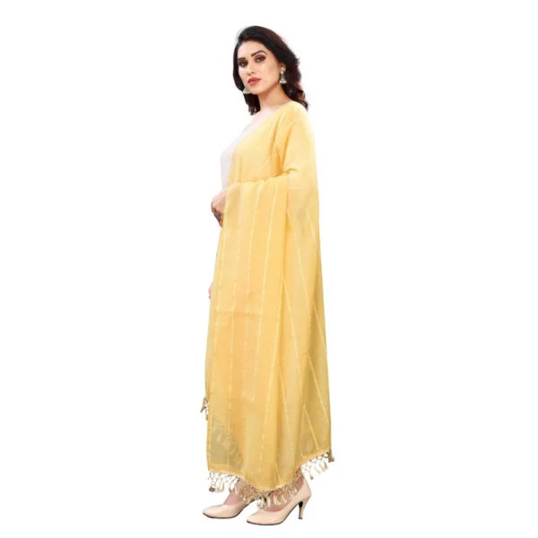 Women's Cotton Silk Strips Printed Dupatta (Yellow, Length:2-2.4 mtr) - Image 4