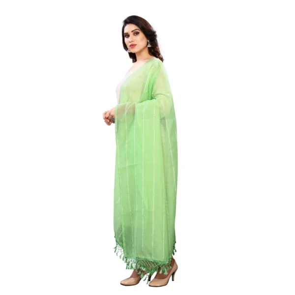 Women's Cotton Silk Strips Printed Dupatta (Parrot Green, Length:2-2.4 mtr) - Image 4