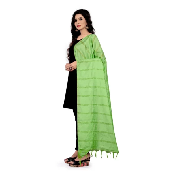 Women's Cotton Jari Woven Work Dupatta (Parrot Green, Length:2-2.4 mtr) - Image 3