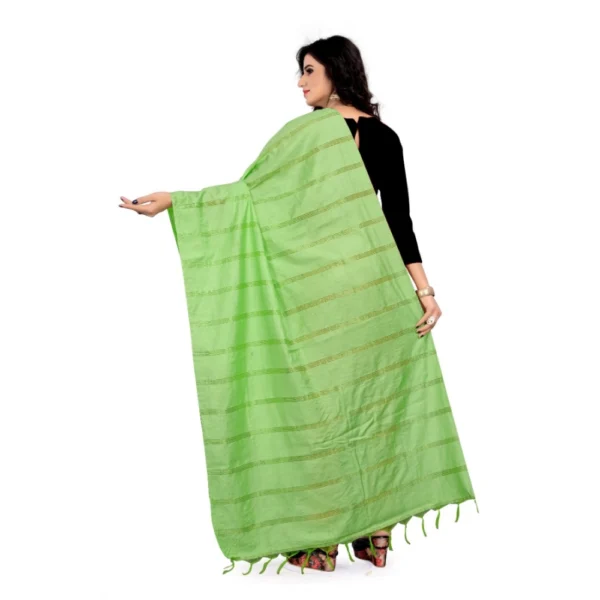 Women's Cotton Jari Woven Work Dupatta (Parrot Green, Length:2-2.4 mtr) - Image 2