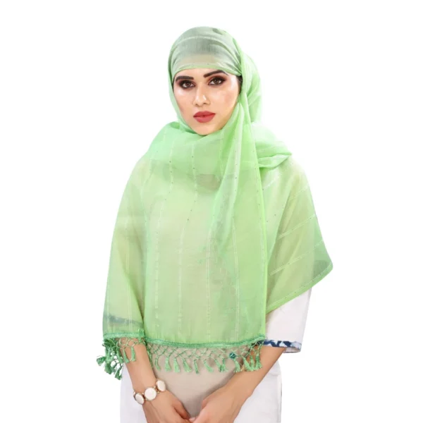 Women's Cotton Silk Strips Printed Dupatta (Parrot Green, Length:2-2.4 mtr) - Image 2