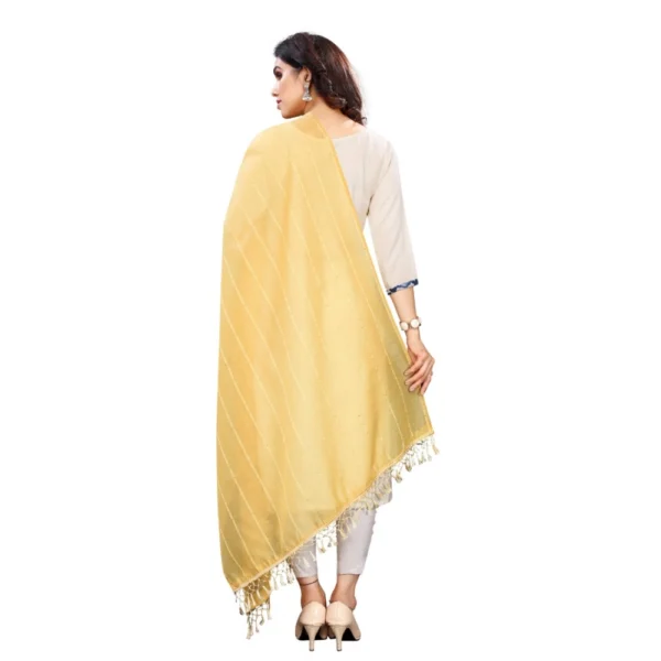 Women's Cotton Silk Strips Printed Dupatta (Yellow, Length:2-2.4 mtr) - Image 3