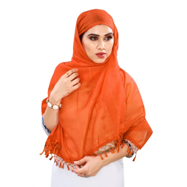 Women's Cotton Silk Strips Printed Dupatta (Orange, Length:2-2.4 mtr) - Image 2