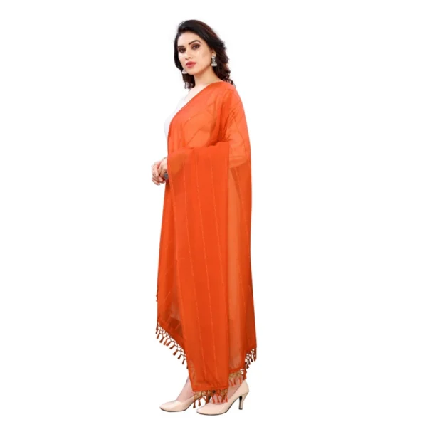 Women's Cotton Silk Strips Printed Dupatta (Orange, Length:2-2.4 mtr) - Image 4