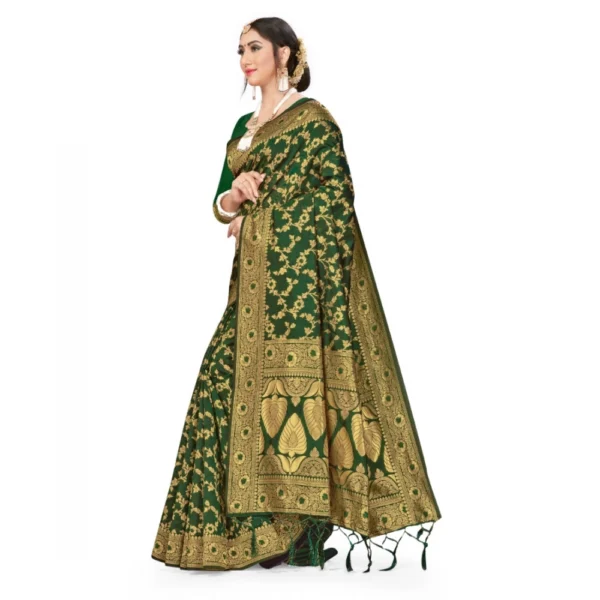 Women's Banarasi Silk Saree With Women>Ethnic Wear>Blouse (Green, 5-6Mtrs) - Image 3