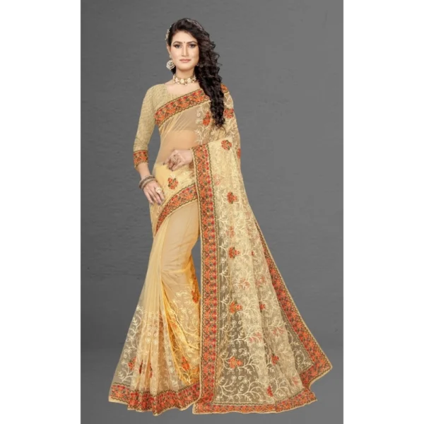 Women's Net Saree With Women>Ethnic Wear>Blouse (Chiku, 5-6Mtrs) - Image 5