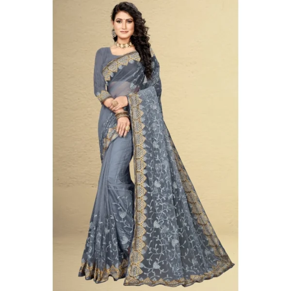 Women's Net Saree With Women>Ethnic Wear>Blouse (Grey, 5-6Mtrs) - Image 5