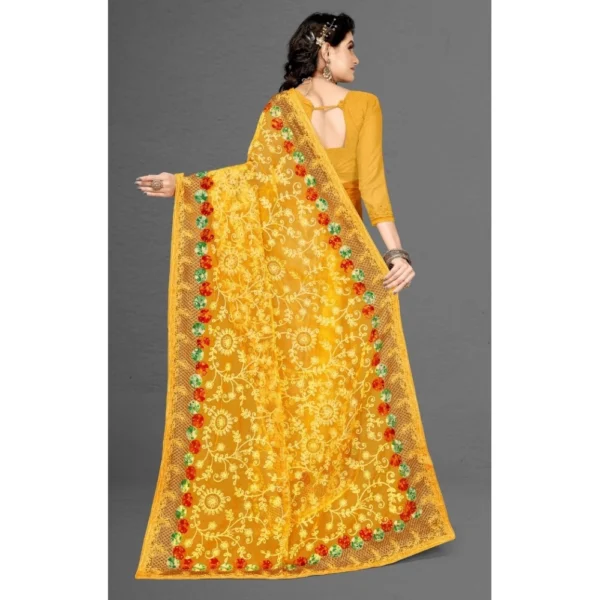 Women's Net Saree With Women>Ethnic Wear>Blouse (Yellow, 5-6Mtrs) - Image 2