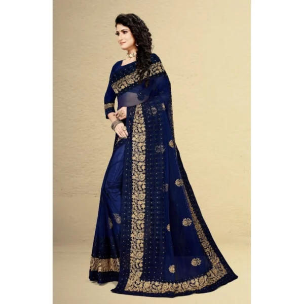 Women's Net Saree With Women>Ethnic Wear>Blouse (Navy Blue, 5-6Mtrs) - Image 4