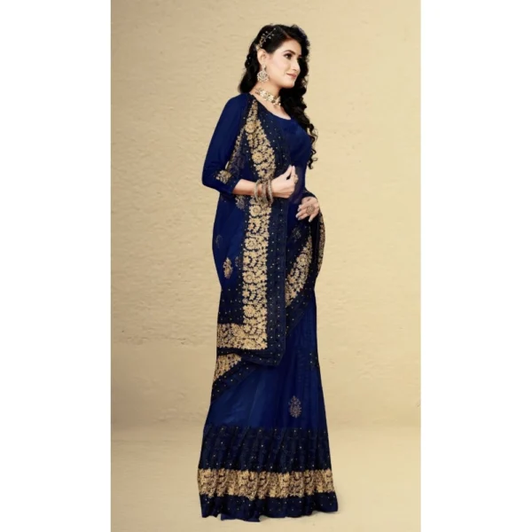 Women's Net Saree With Women>Ethnic Wear>Blouse (Navy Blue, 5-6Mtrs) - Image 3