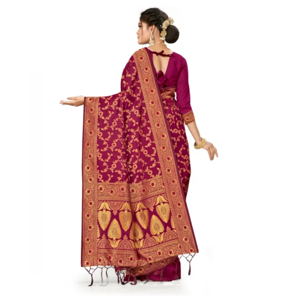 Women's Banarasi Silk Saree With Women>Ethnic Wear>Blouse (Wine, 5-6Mtrs) - Image 2