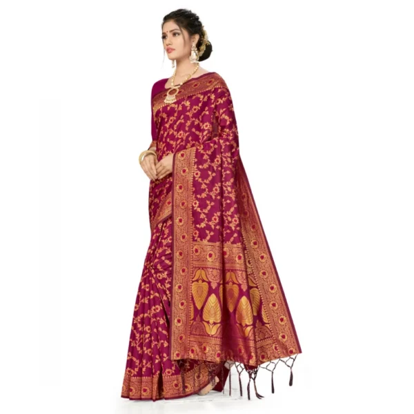 Women's Banarasi Silk Saree With Women>Ethnic Wear>Blouse (Wine, 5-6Mtrs) - Image 3