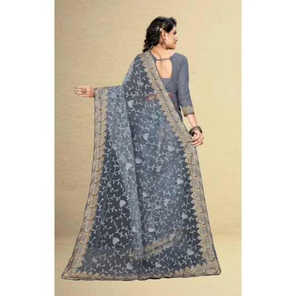 Women's Net Saree With Women>Ethnic Wear>Blouse (Grey, 5-6Mtrs) - Image 2