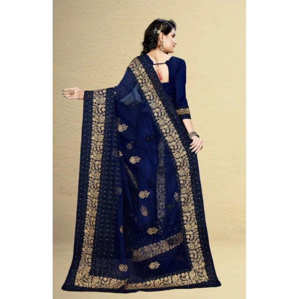 Women's Net Saree With Women>Ethnic Wear>Blouse (Navy Blue, 5-6Mtrs) - Image 2