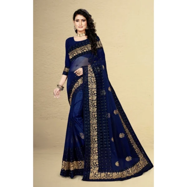 Women's Net Saree With Women>Ethnic Wear>Blouse (Navy Blue, 5-6Mtrs) - Image 5