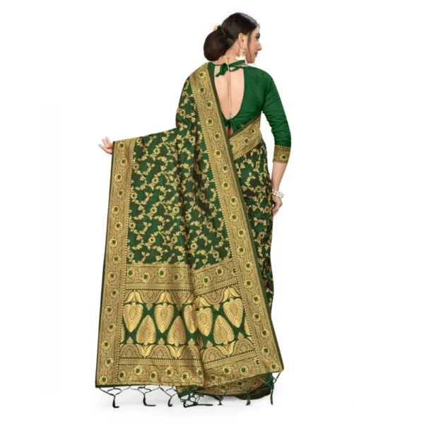 Women's Banarasi Silk Saree With Women>Ethnic Wear>Blouse (Green, 5-6Mtrs) - Image 2