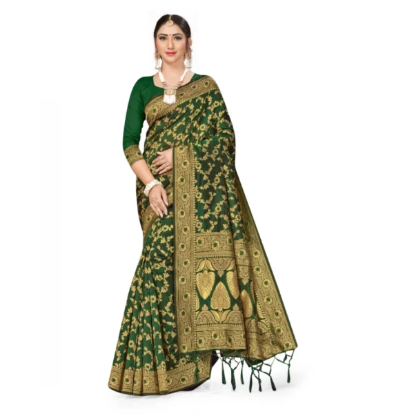 Women's Banarasi Silk Saree With Women>Ethnic Wear>Blouse (Green, 5-6Mtrs)