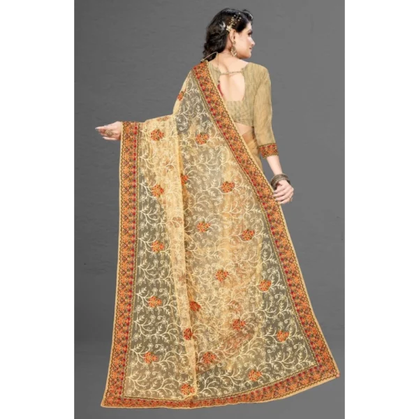 Women's Net Saree With Women>Ethnic Wear>Blouse (Chiku, 5-6Mtrs) - Image 3