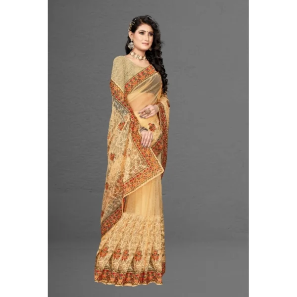 Women's Net Saree With Women>Ethnic Wear>Blouse (Chiku, 5-6Mtrs) - Image 2