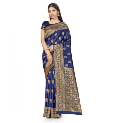 Women's Banarasi Silk Saree With Women>Ethnic Wear>Blouse (Navy Blue, 5-6Mtrs)