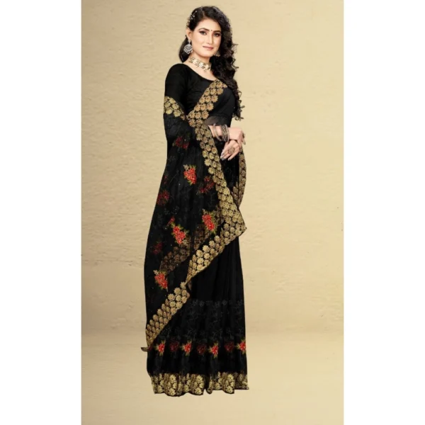 Women's Net Saree With Women>Ethnic Wear>Blouse (Black, 5-6Mtrs) - Image 3