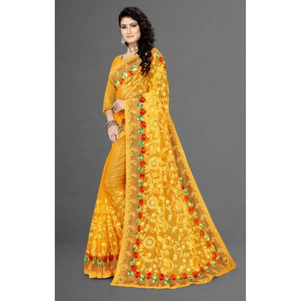 Women's Net Saree With Women>Ethnic Wear>Blouse (Yellow, 5-6Mtrs) - Image 4
