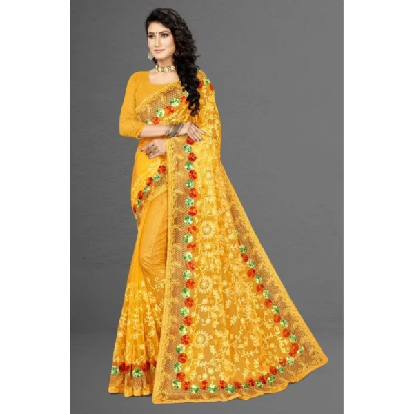 Women's Net Saree With Women>Ethnic Wear>Blouse (Yellow, 5-6Mtrs) - Image 5