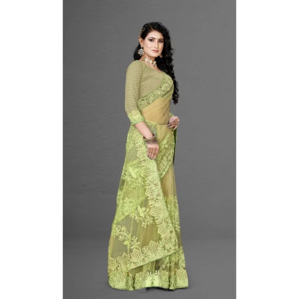 Women's Net Saree With Women>Ethnic Wear>Blouse (Pista Green, 5-6Mtrs) - Image 3