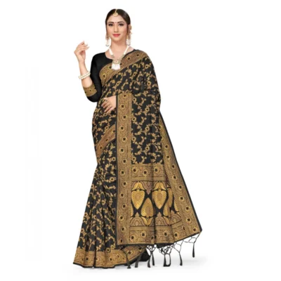 Women's Banarasi Silk Saree With Women>Ethnic Wear>Blouse (Black, 5-6Mtrs)