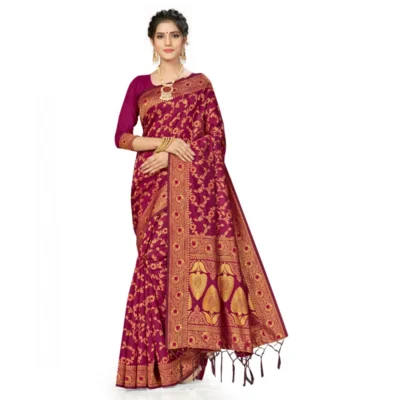 Women's Banarasi Silk Saree With Women>Ethnic Wear>Blouse (Wine, 5-6Mtrs)
