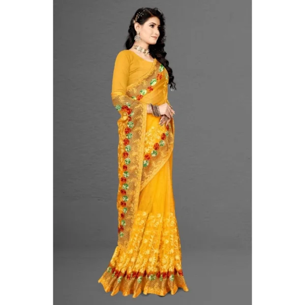 Women's Net Saree With Women>Ethnic Wear>Blouse (Yellow, 5-6Mtrs) - Image 3