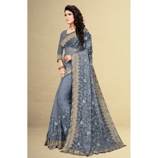 Women's Net Saree With Women>Ethnic Wear>Blouse (Grey, 5-6Mtrs) - Image 4