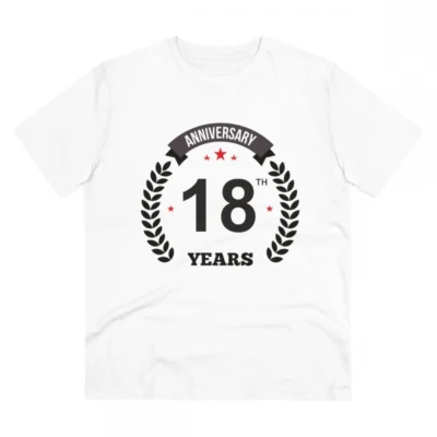 Men's PC Cotton 18th Anniversary Printed T Shirt (Color: White, Thread Count: 180GSM)