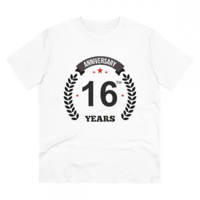 Men's PC Cotton 16th Anniversary Printed T Shirt (Color: White, Thread Count: 180GSM)
