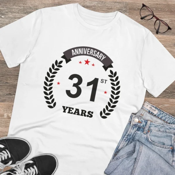 Men's PC Cotton 31st Anniversary Printed T Shirt (Color: White, Thread Count: 180GSM) - Image 4