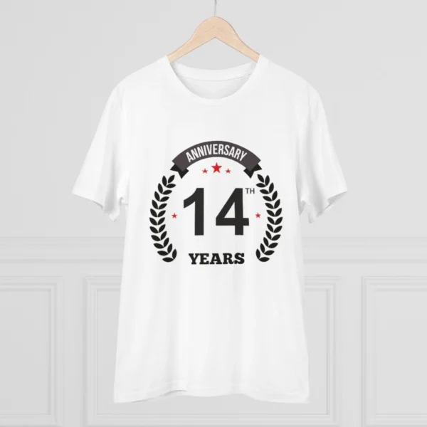 Men's PC Cotton 14th Anniversary Printed T Shirt (Color: White, Thread Count: 180GSM) - Image 3