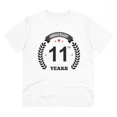 Men's PC Cotton 11th Anniversary Printed T Shirt (Color: White, Thread Count: 180GSM)