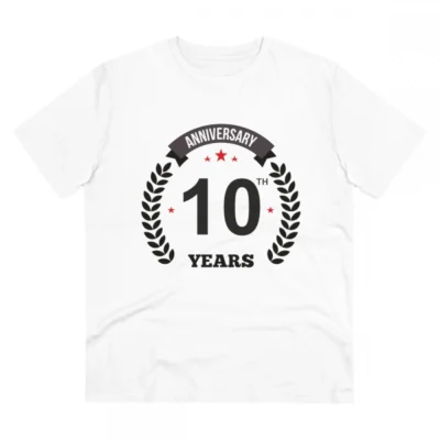 Men's PC Cotton 10th Anniversary Printed T Shirt (Color: White, Thread Count: 180GSM)
